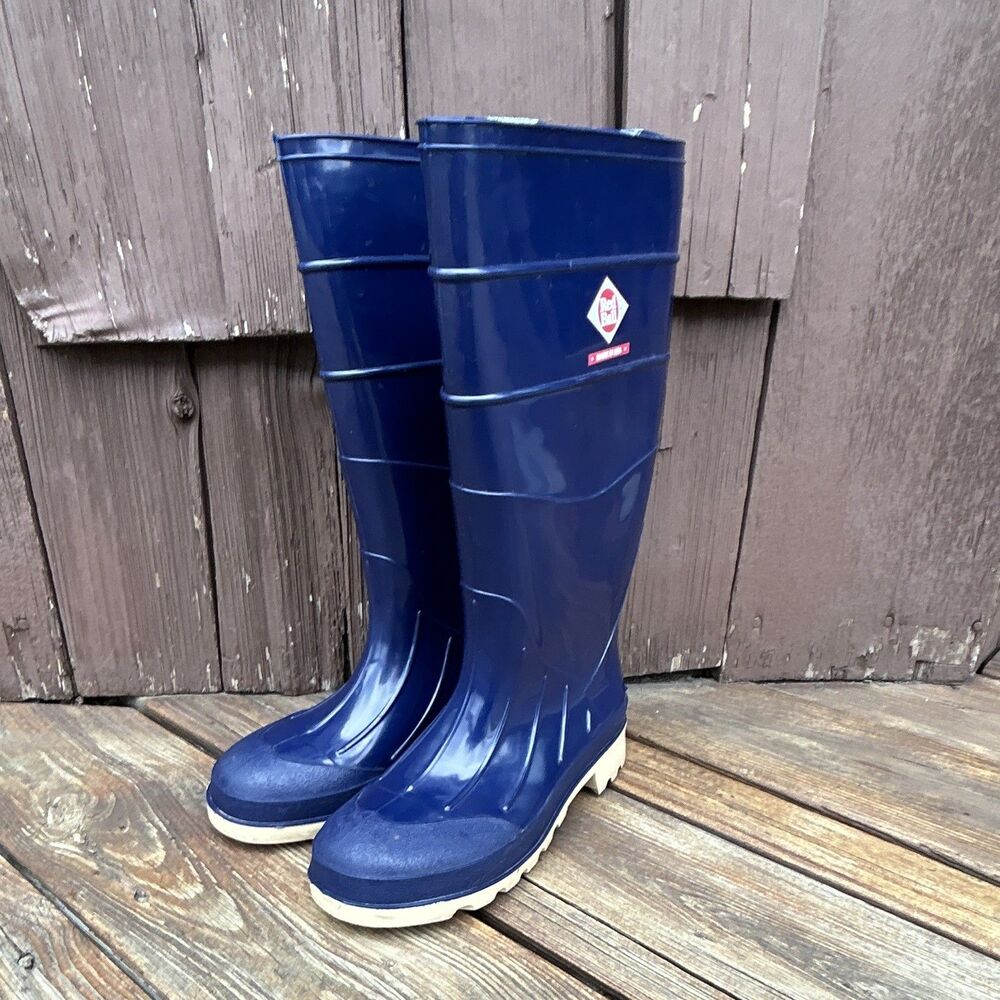 Vintage Red Ball Rubber Rain Chore Boots Women's 5 Blue Lug Sole Made In USA